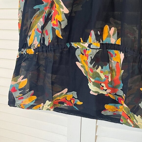 French Connection peplum blouse sheer 4 silk cotton floral black - Picture 2 of 9